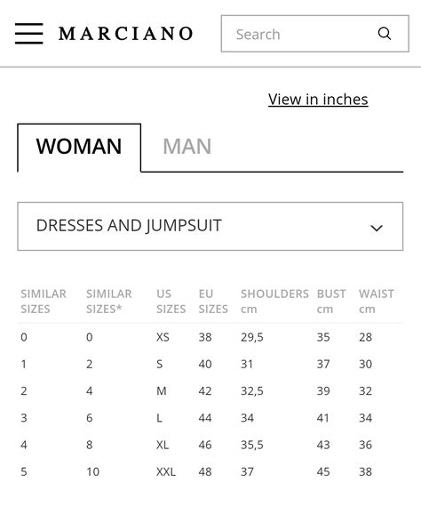 marciano size chart.